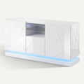 **Technische titel in het Nederlands: Modern wit TV-meubel met LED-verlichting en geometrisch patroon**