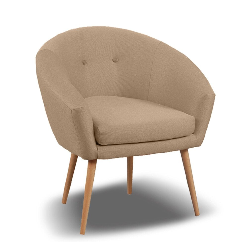 **Nederlandse technische titel:** Moderne stoffen fauteuil met houten poten